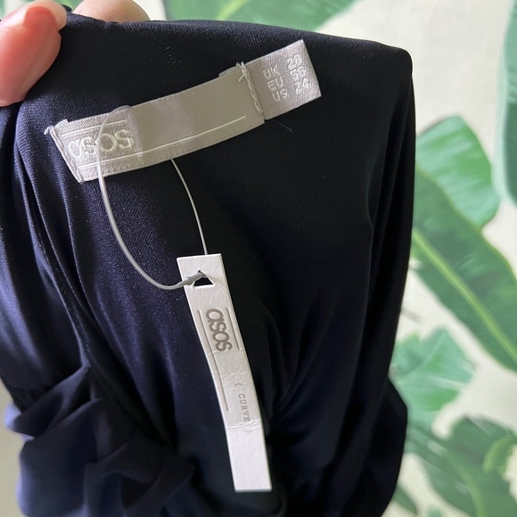 ASOS Curve Women’s Navy Blue Drape Cold Shoulder Knee Length Dress 24 NWT - Picture 5 of 7